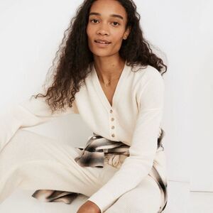 Madewell Asherton Waffle Knit Thin V-Neck Henley Sweater Size Small